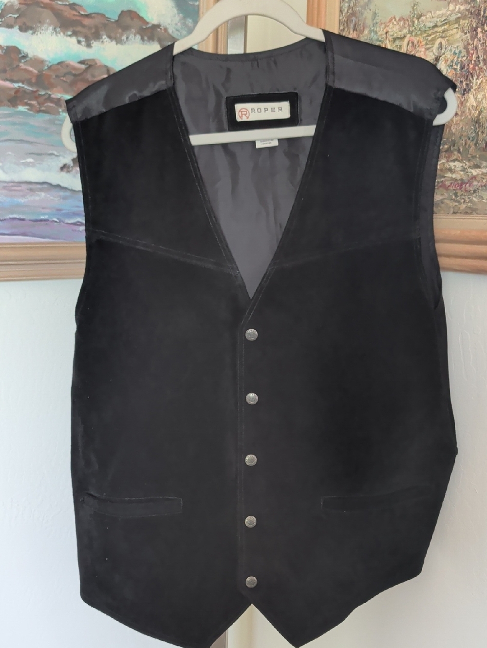 Roper Black Suede Button Front Vest